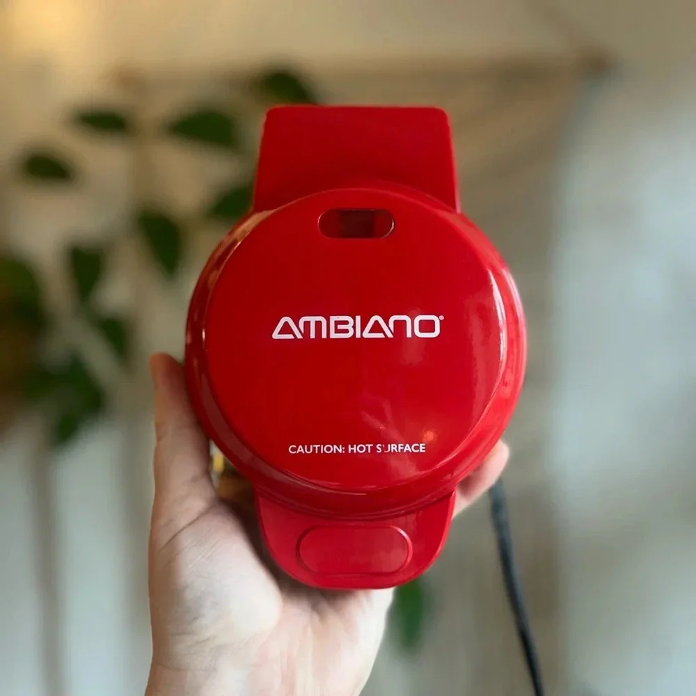 Ambiano 4” Mini Waffle Maker – Compact Red Nonstick Iron by Aldi